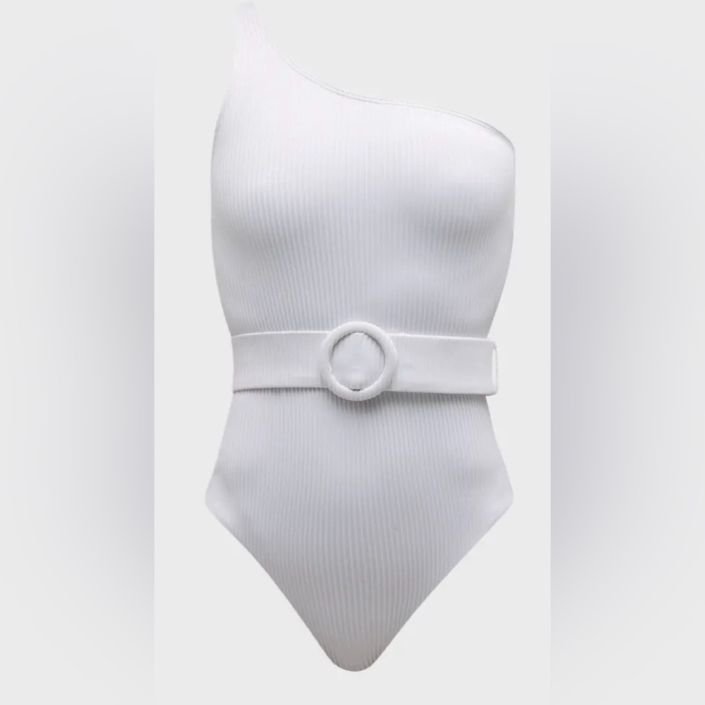Chic Alexandra Miro Davina Belted One-Shoulder Swimsuit - White XS